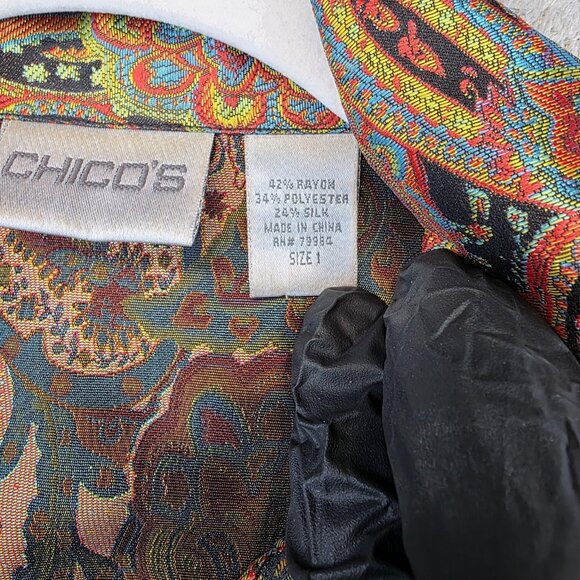 Chicos Jacket Womens Size 1 Multicolor Paisley Brocade Silk Blend Button Up Boho - Picture 3 of 12
